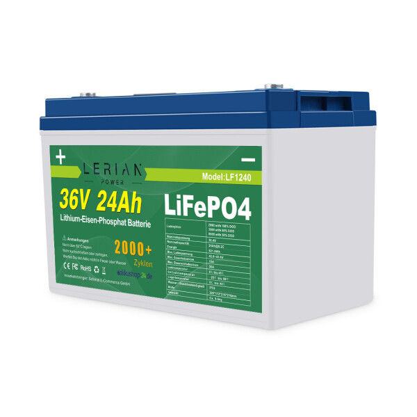 LiFePO4 Akku 36V 24Ah 30A Lithium-Eisen-Phosphat Batterie, 459,00 €